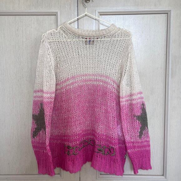 MARC JACOBS HEAVEN Pink OMbre Faded Hairy Sweater loose knit mohair sweater XL - Picture 9 of 9